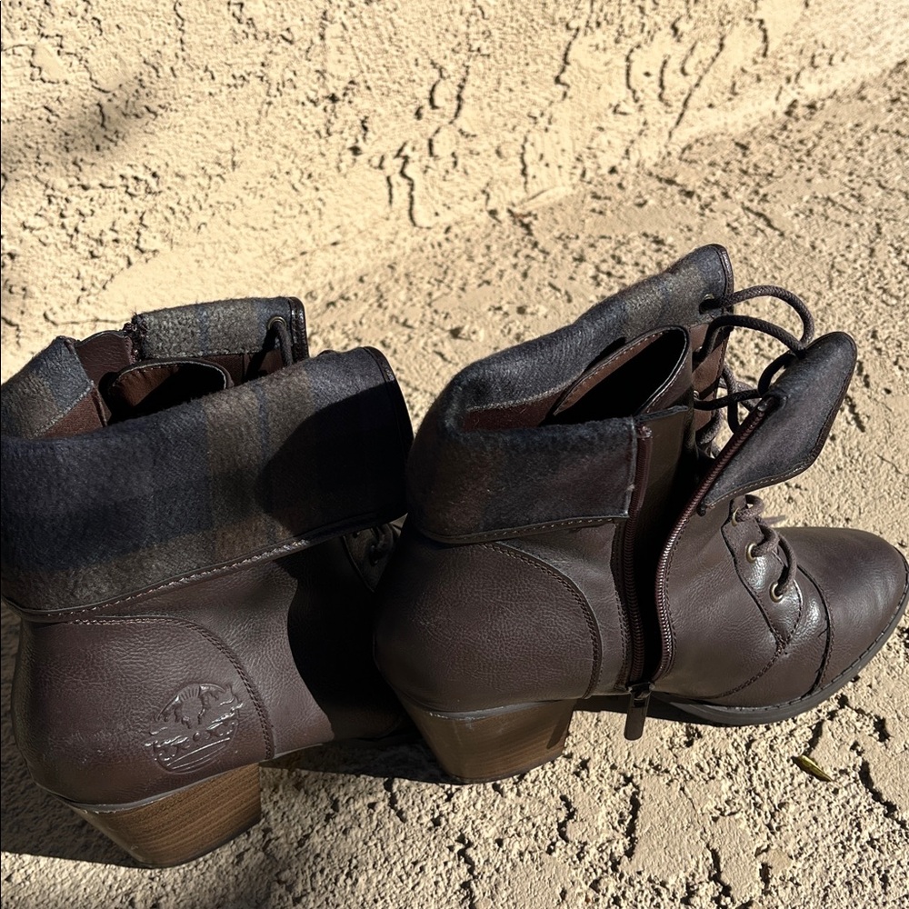 Dark Brown Outlander Plaid Bootie Lace-Up Ankle Boots